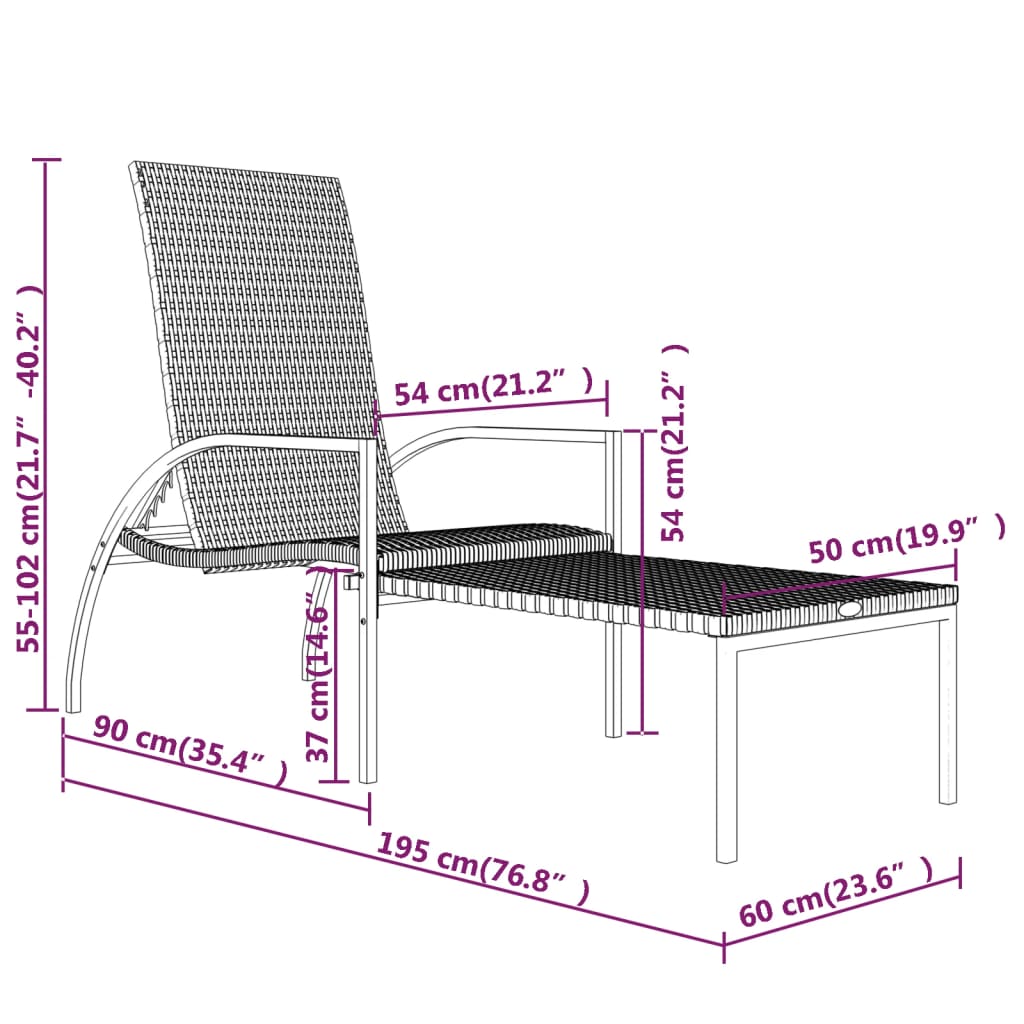 Chaises longues 2 pièces avec repose-pieds en rotin synthétique noir