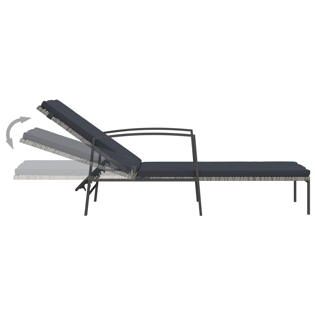 Bain de soleil avec coussin poly rotin gris