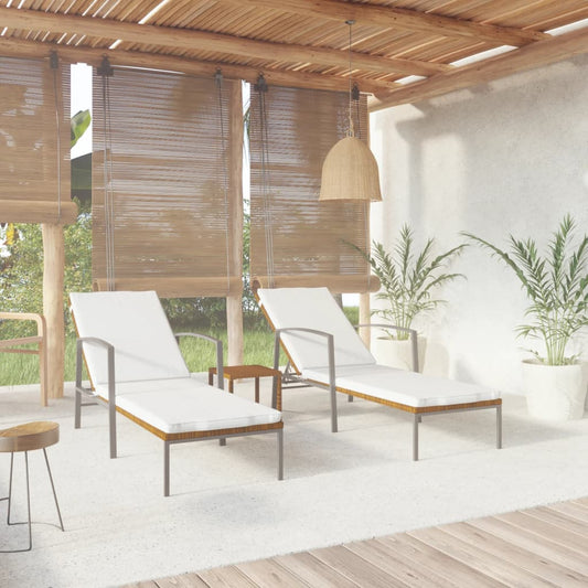 Chaises longues 2 pièces avec table en résine tressée marron