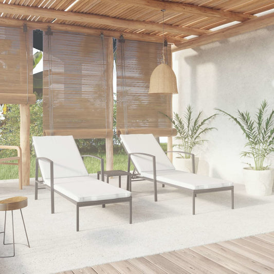 Chaises longues 2 pièces avec table en résine tressée noire