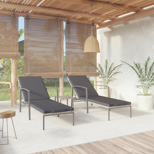 Bains de soleil 2 pièces avec table poly rotin gris