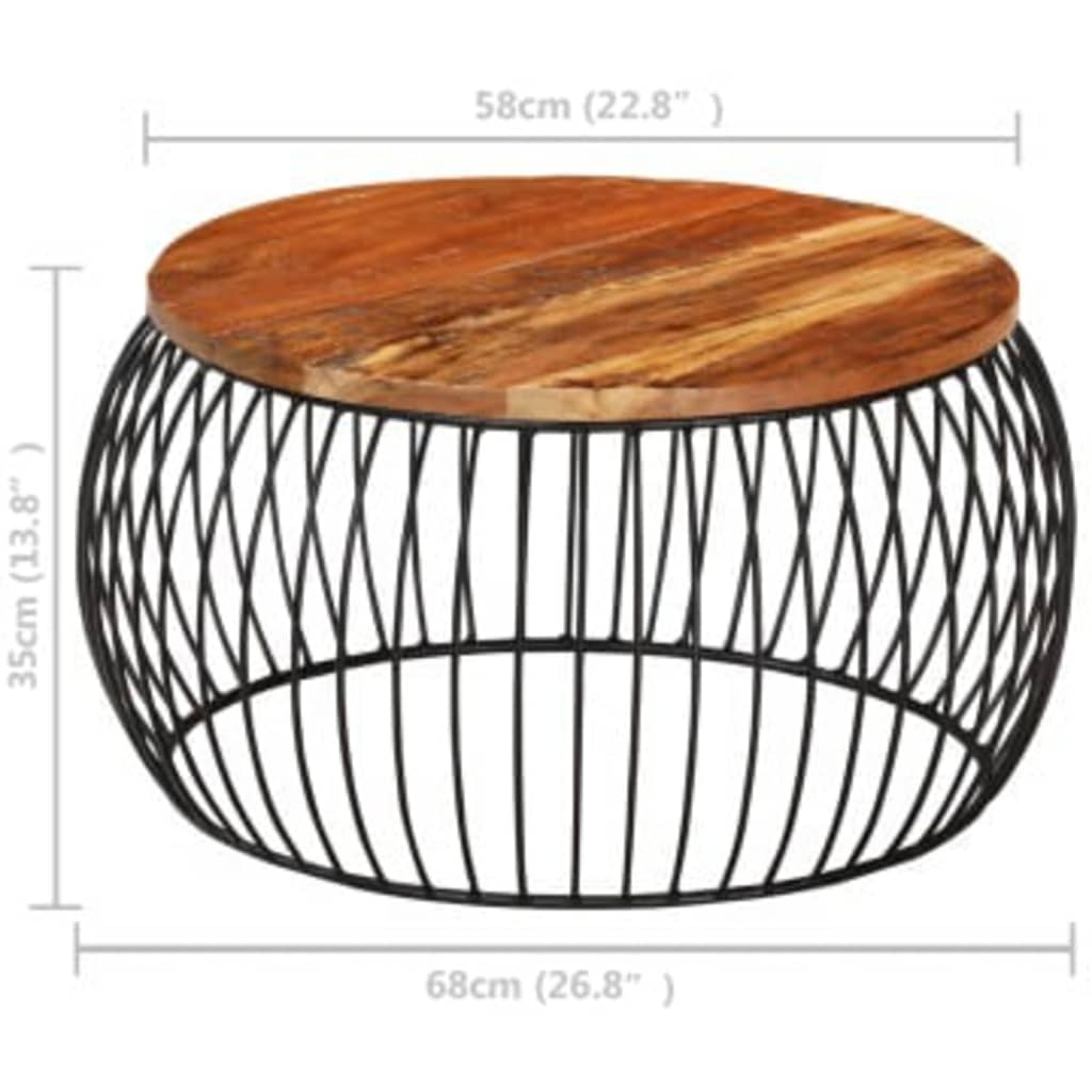 Table basse Ø68 cm en bois massif de récupération