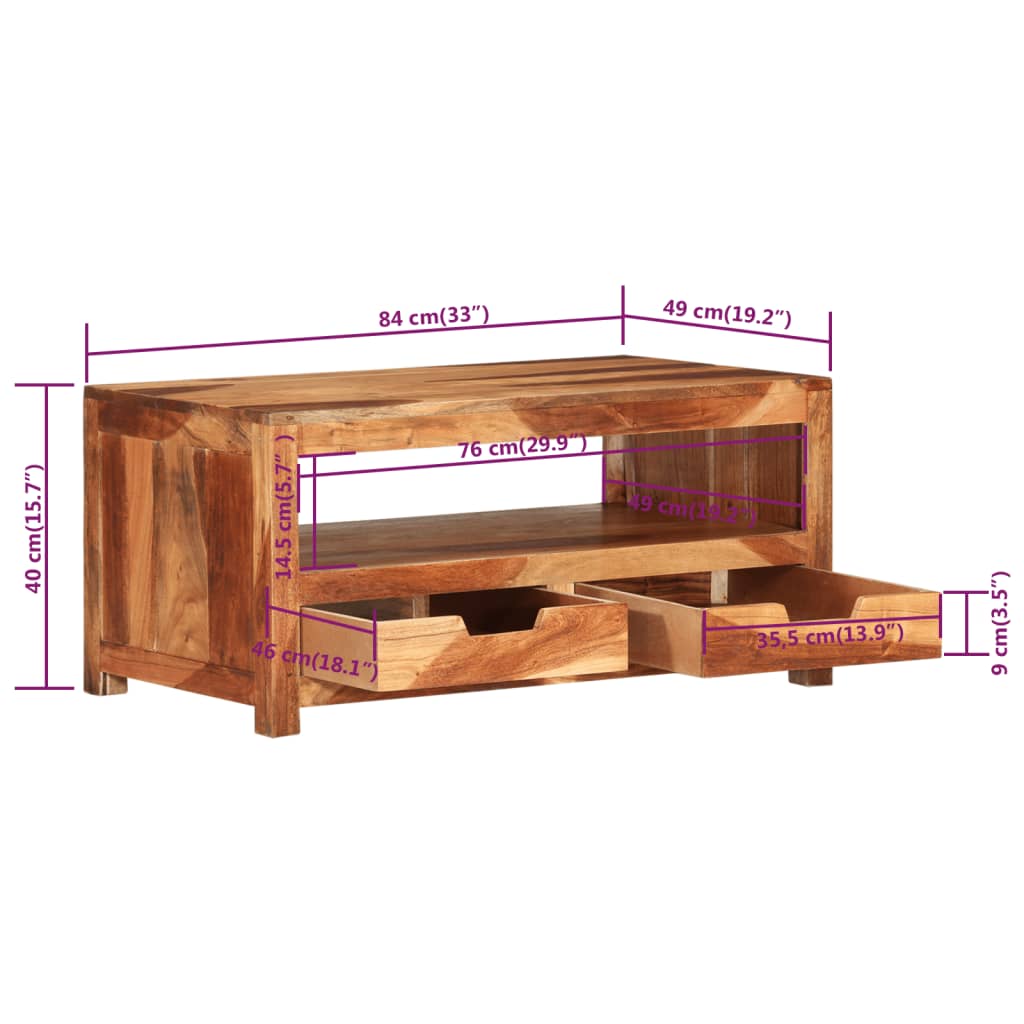 Couchtisch 84x49x40 cm Massivholz Akazie