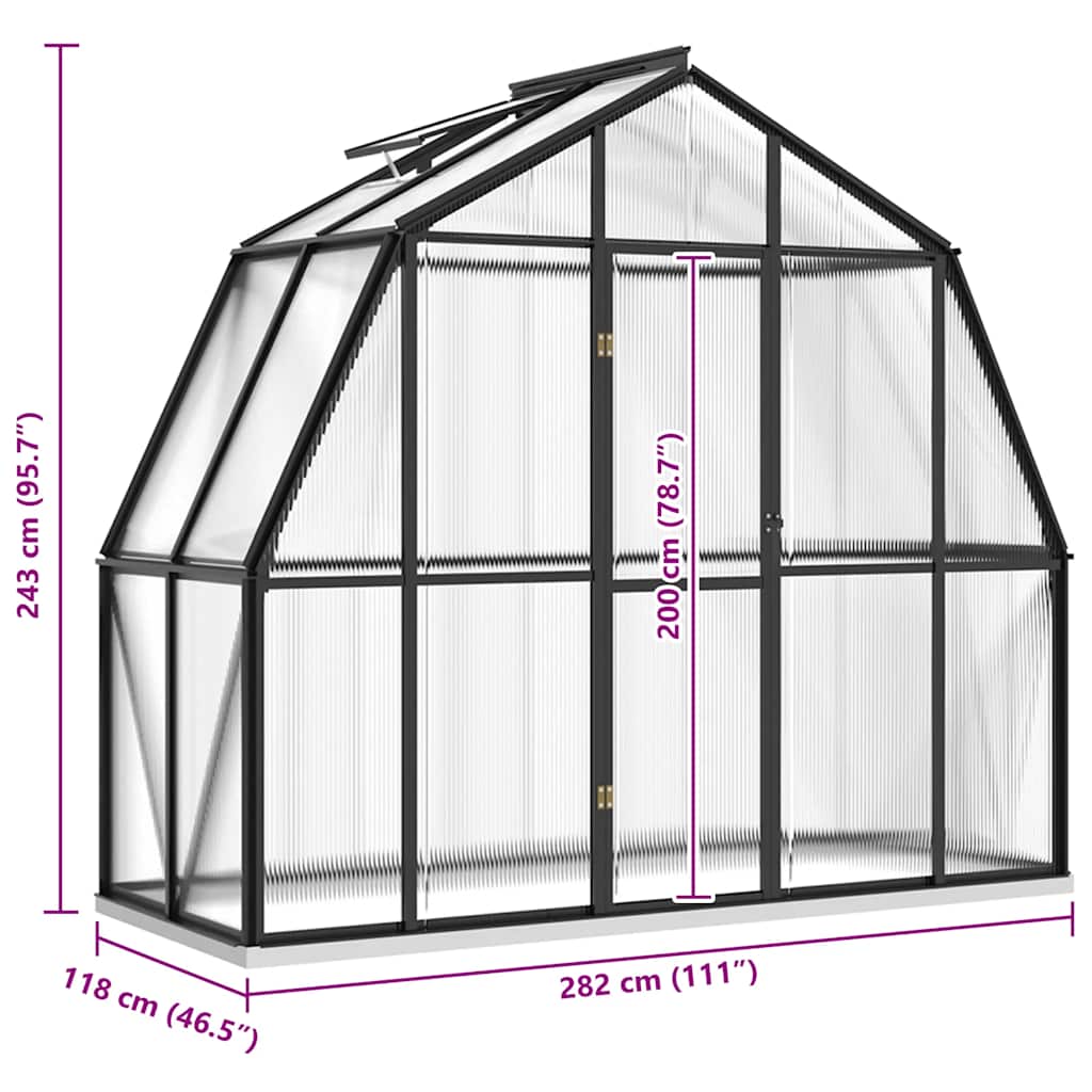 Gewächshaus mit Fundamentrahmen Anthrazit 3,3 m² Aluminimum