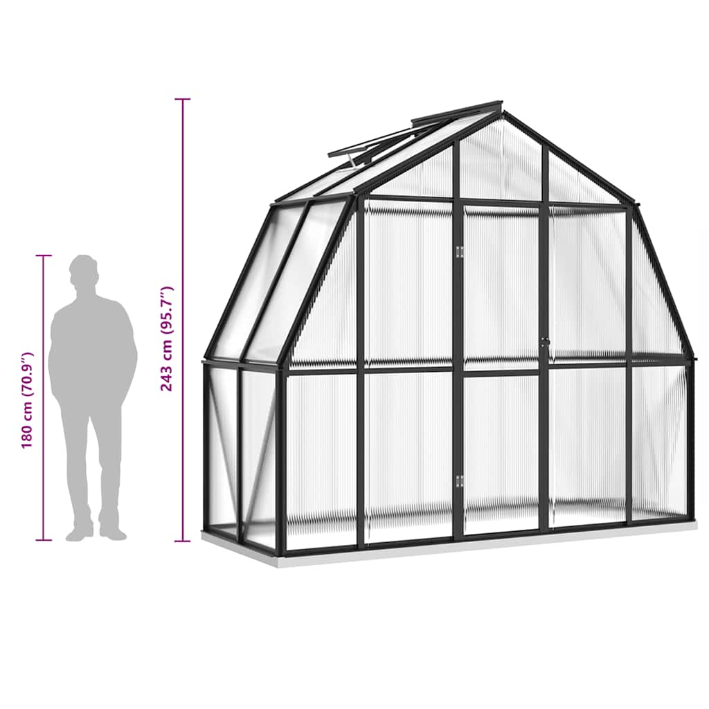 Gewächshaus mit Fundamentrahmen Anthrazit 3,3 m² Aluminimum