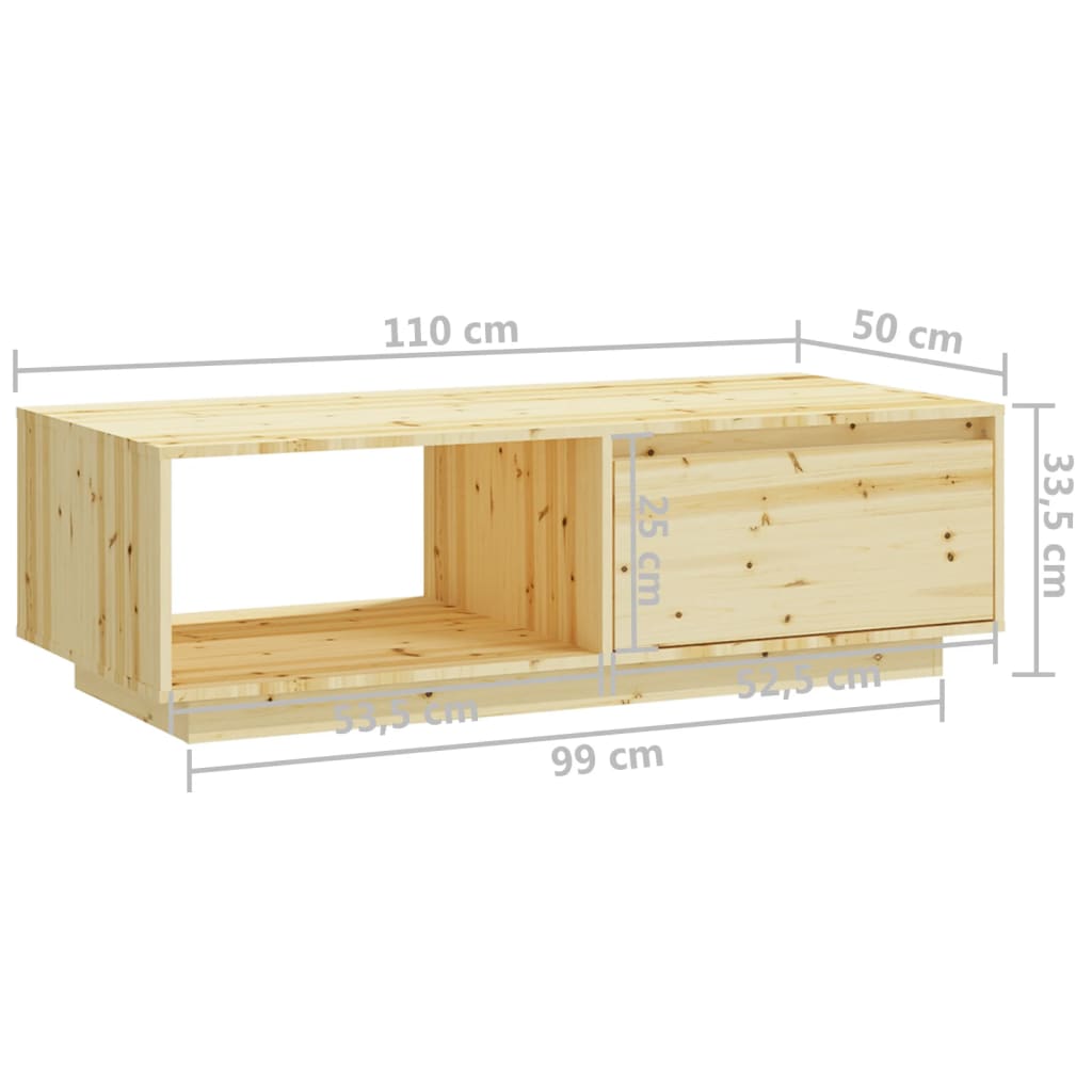 Table basse 110x50x33,5 cm en bois de sapin massif