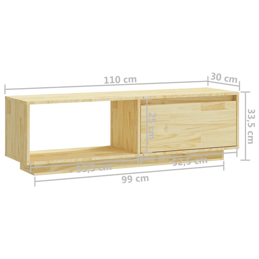 Meuble TV 110x30x33,5 cm en bois de pin massif