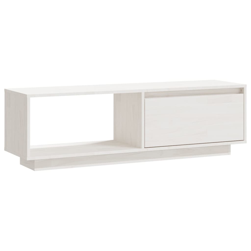 Meuble TV blanc 110x30x33,5 cm en bois de pin massif