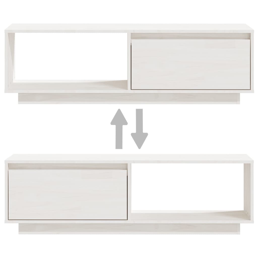 Meuble TV blanc 110x30x33,5 cm en bois de pin massif