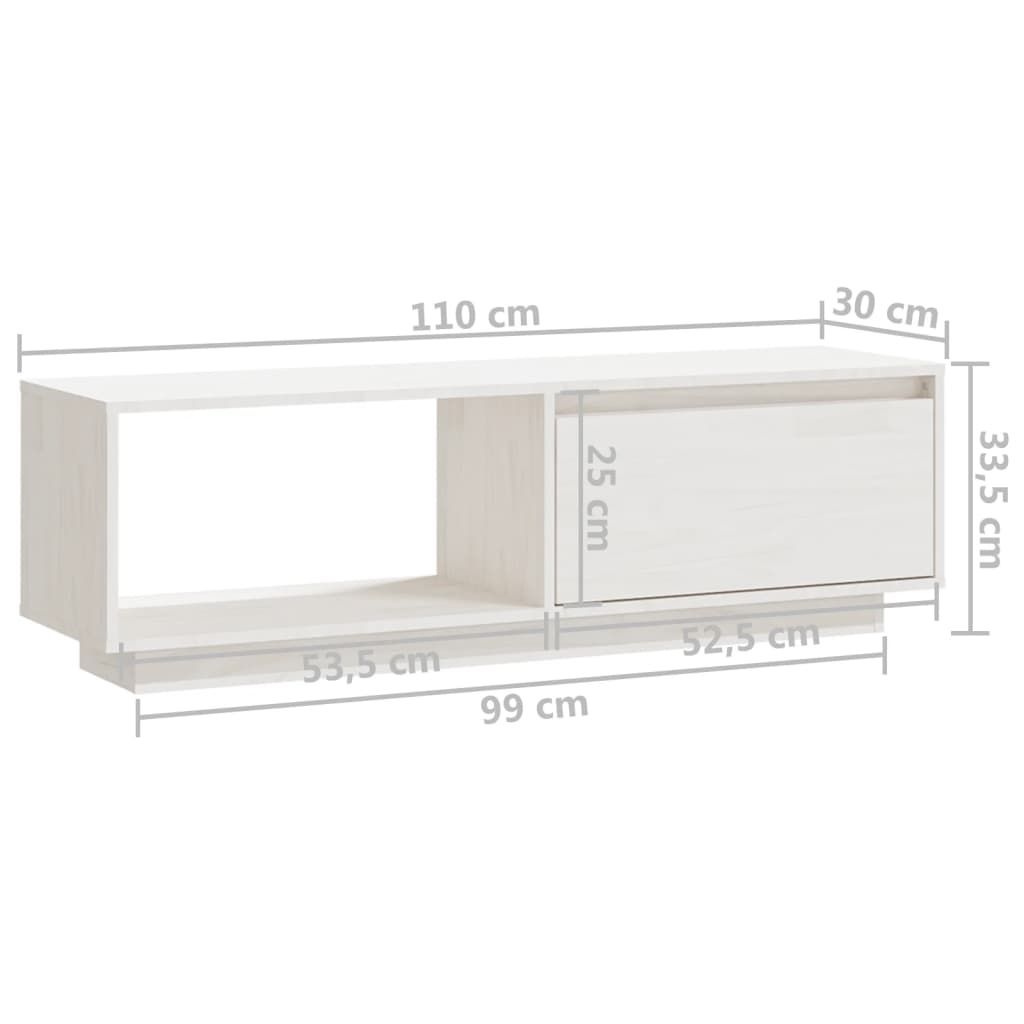 Meuble TV blanc 110x30x33,5 cm en bois de pin massif