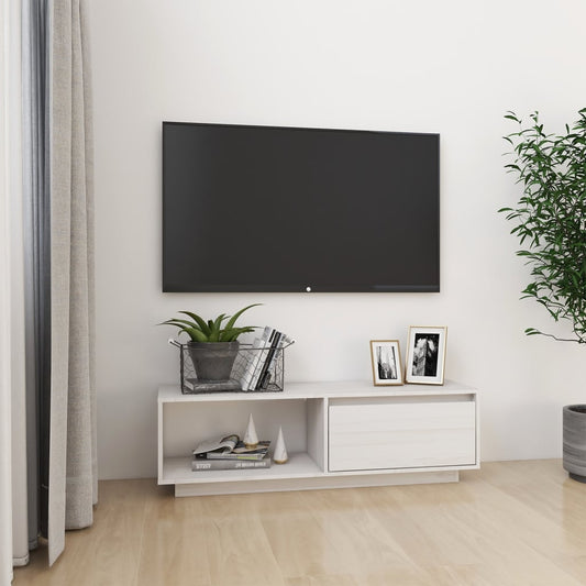 Meuble TV blanc 110x30x33,5 cm en bois de pin massif