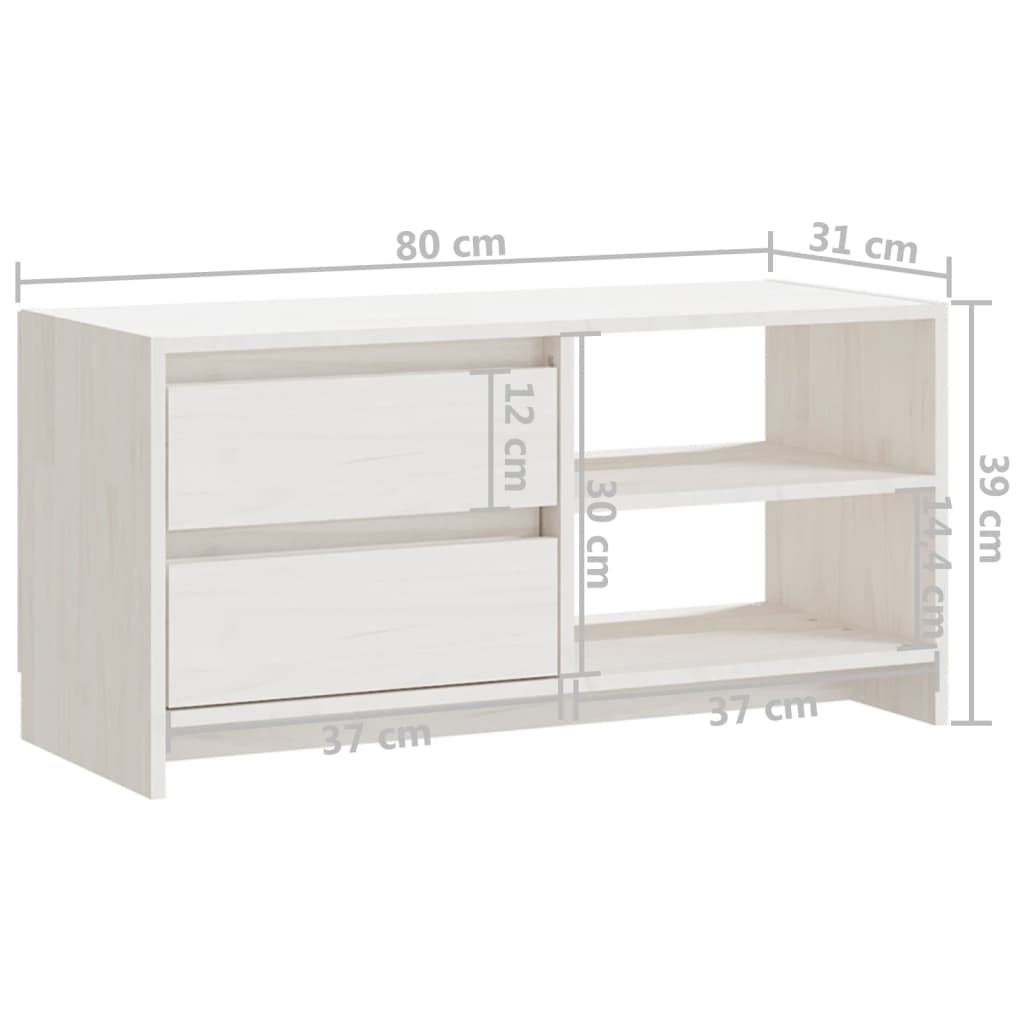 Meuble TV blanc 80x31x39 cm en bois de pin massif