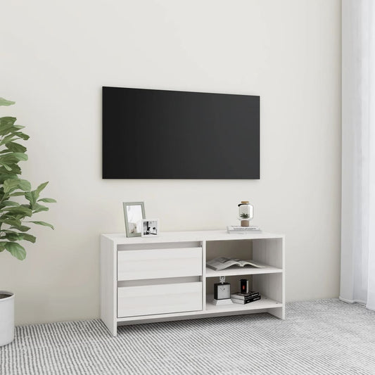 Meuble TV blanc 80x31x39 cm en bois de pin massif