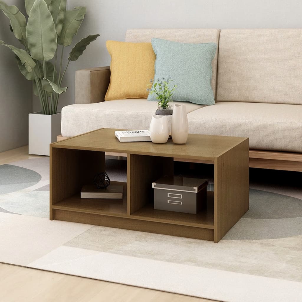 Table basse marron miel 75x50x33,5 cm en bois de pin massif
