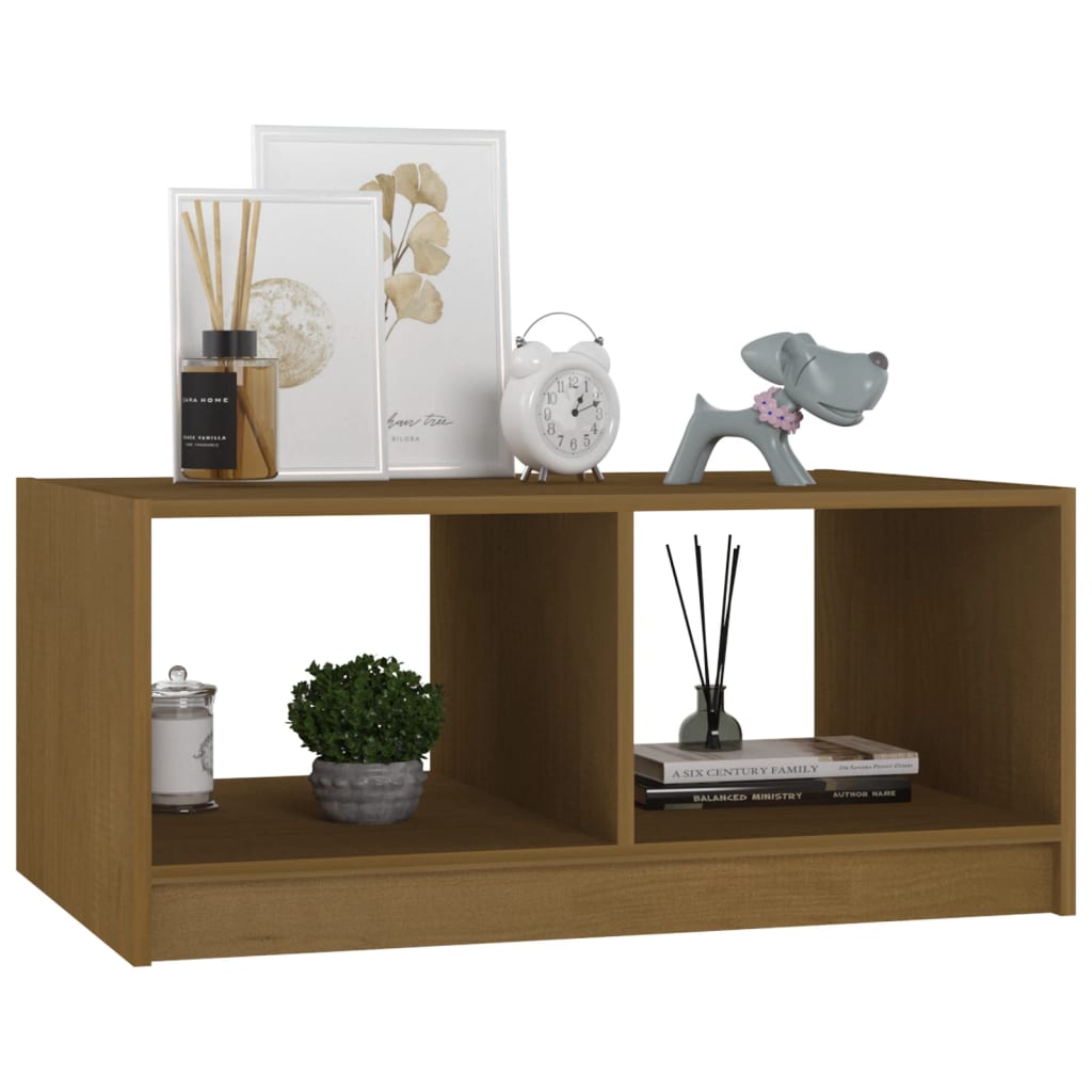 Table basse marron miel 75x50x33,5 cm en bois de pin massif
