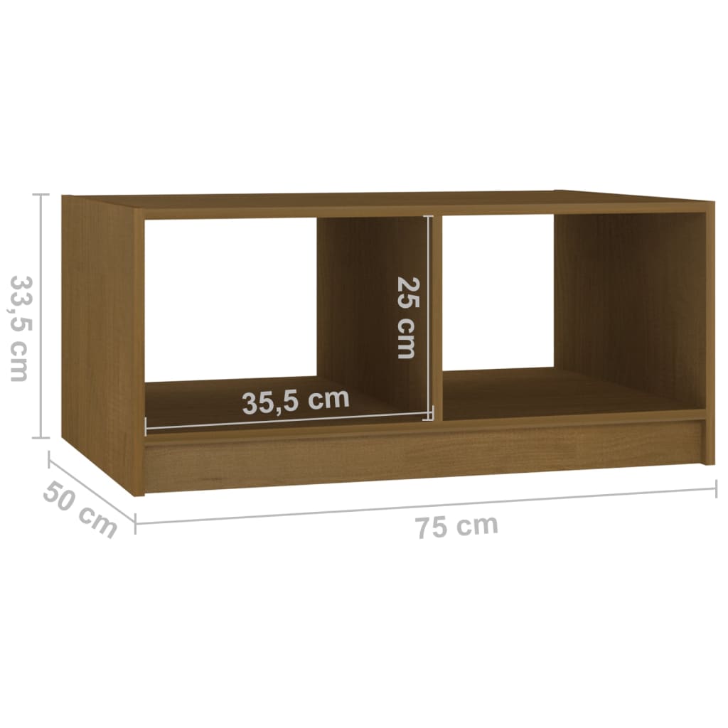 Table basse marron miel 75x50x33,5 cm en bois de pin massif