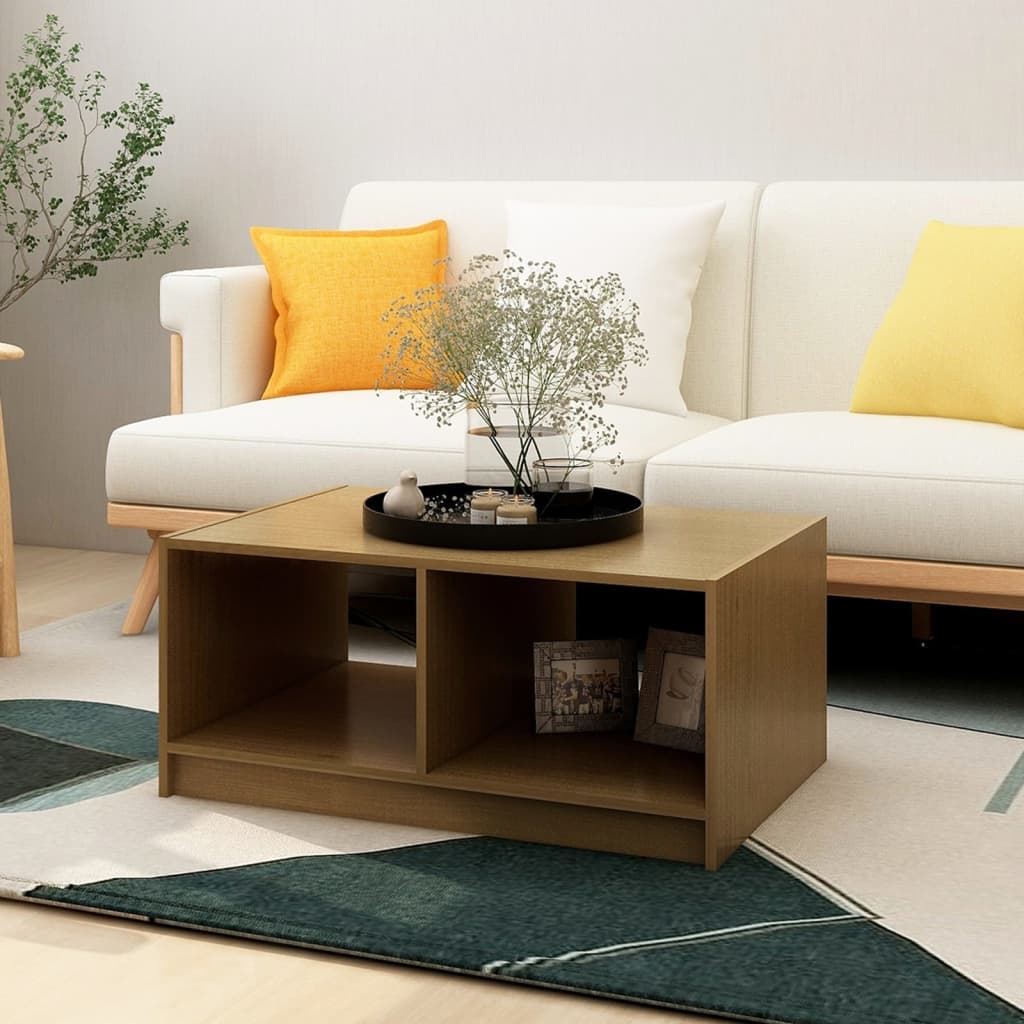 Table basse marron miel 75x50x33,5 cm en bois de pin massif