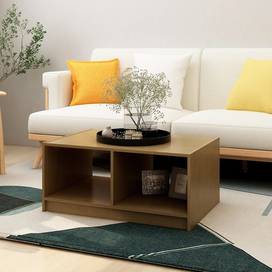 Table basse marron miel 75x50x33,5 cm en bois de pin massif