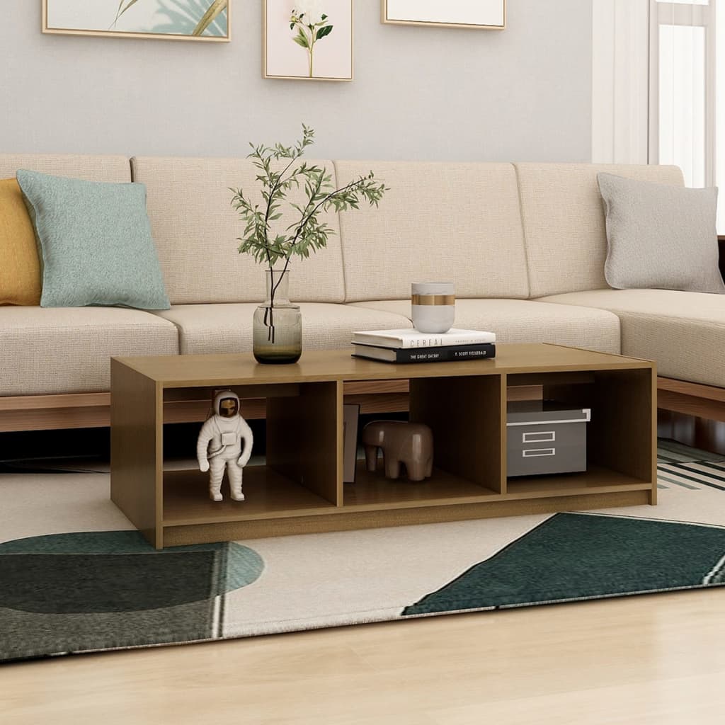 Table basse marron miel 110x50x34 cm en bois de pin massif