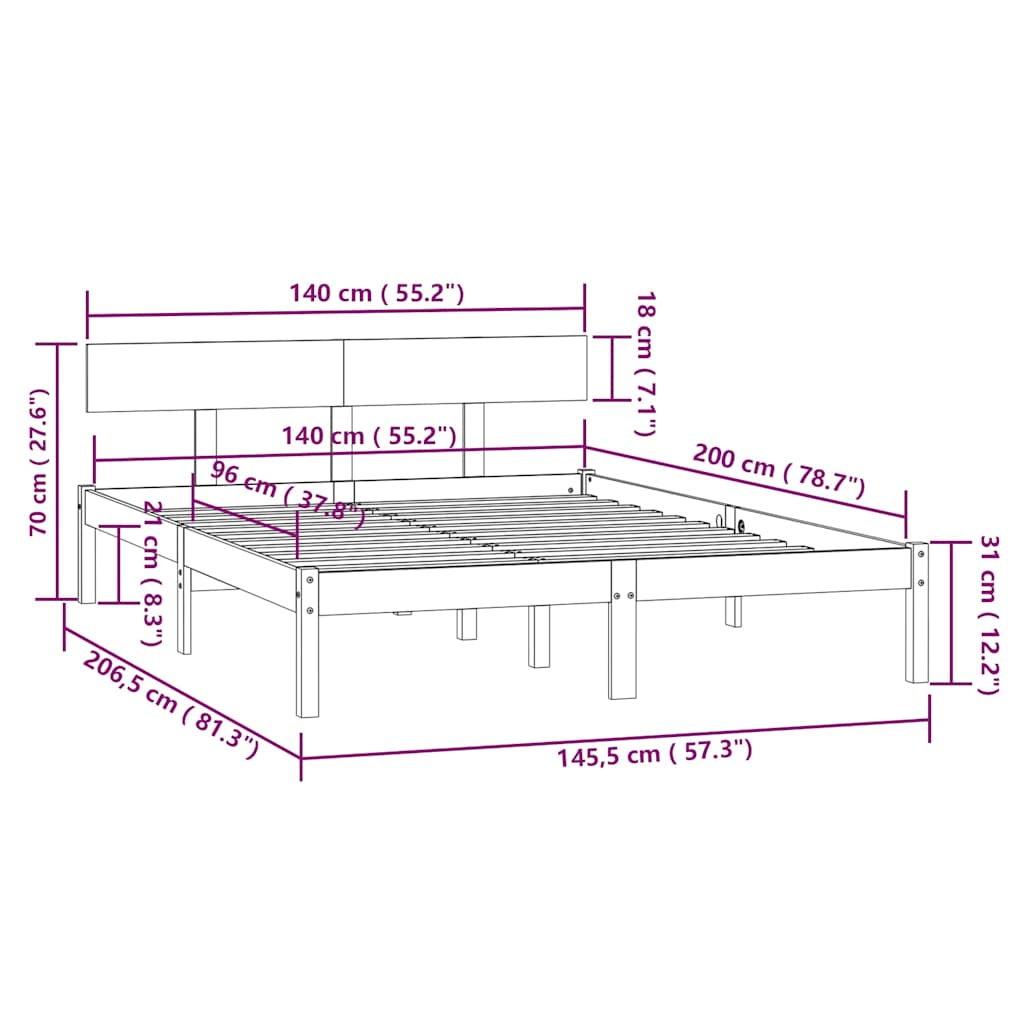 Massivholzbett ohne Matratze 140x200 cm