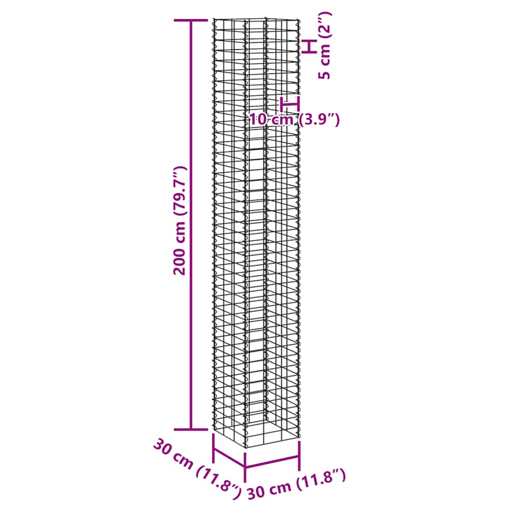 Gabionen-Hochbeete 4 Stk. 30x30x50/100/150/200 cm Eisen