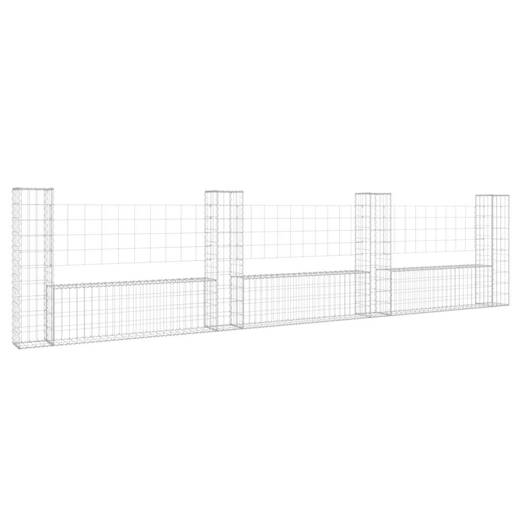 Gabionenkorb U-Form mit 4 Säulen Eisen 380x20x100 cm