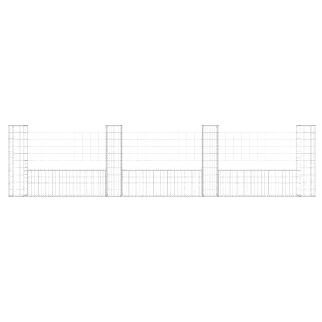 Gabionenkorb U-Form mit 4 Säulen Eisen 380x20x100 cm