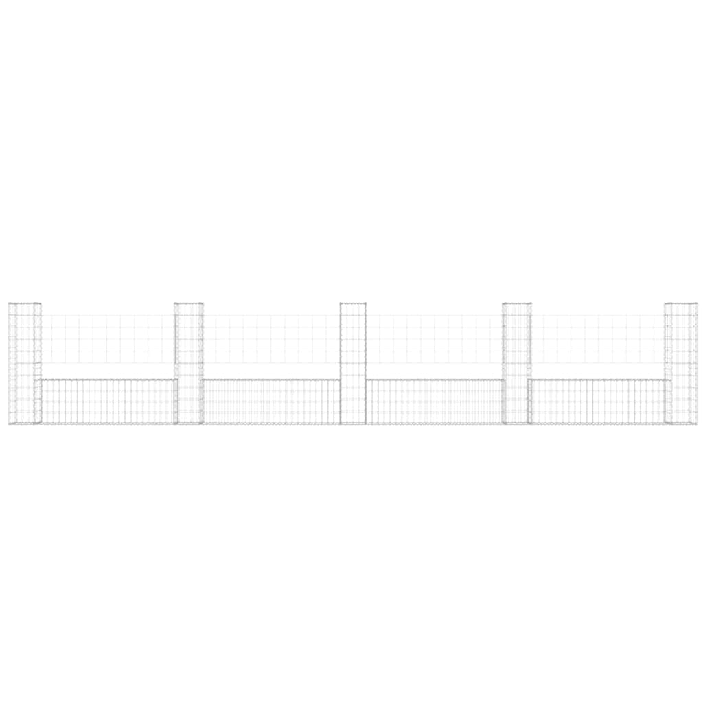 Gabionenkorb U-Form mit 5 Säulen Eisen 500x20x100 cm