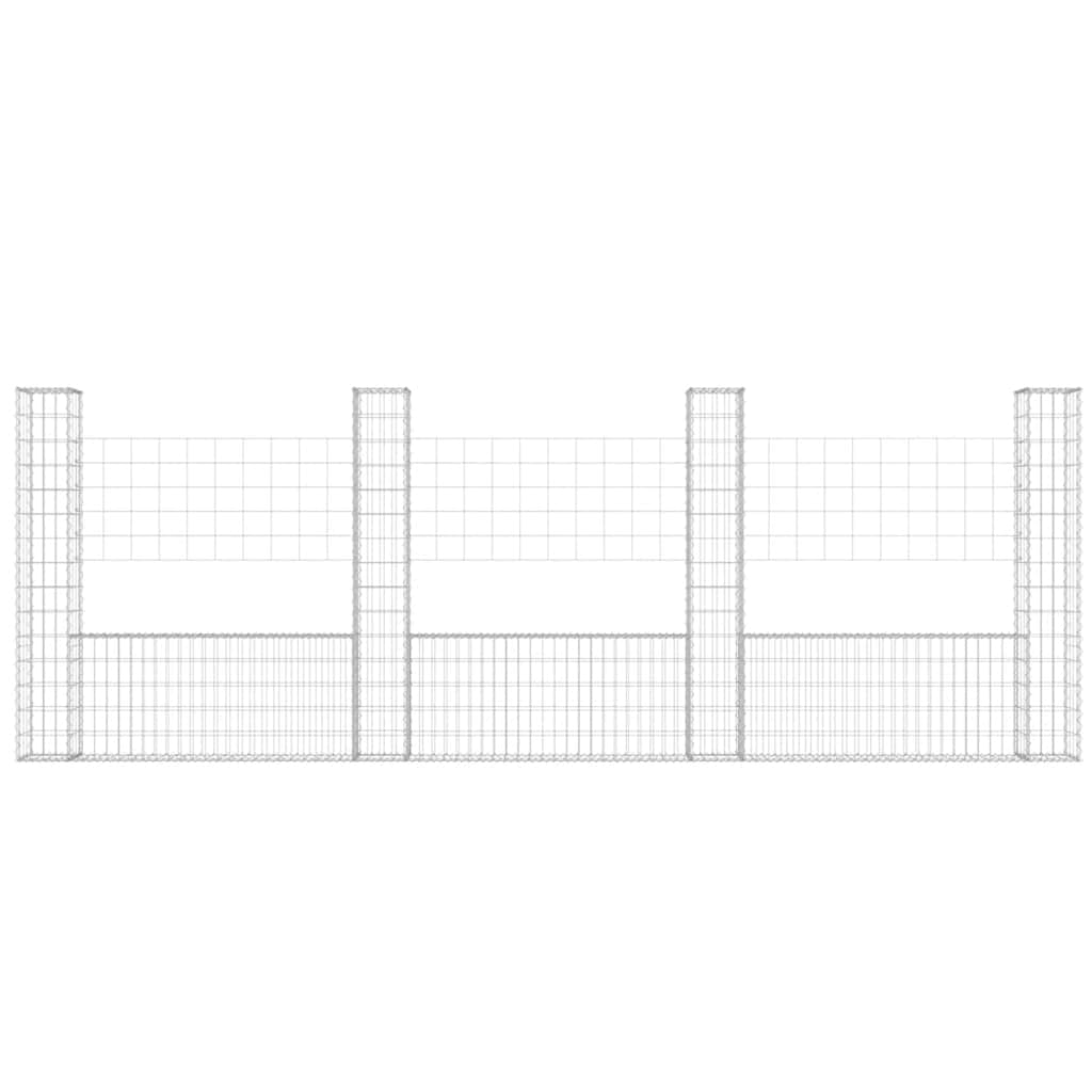 Gabionenkorb U-Form mit 4 Säulen Eisen 380x20x150 cm
