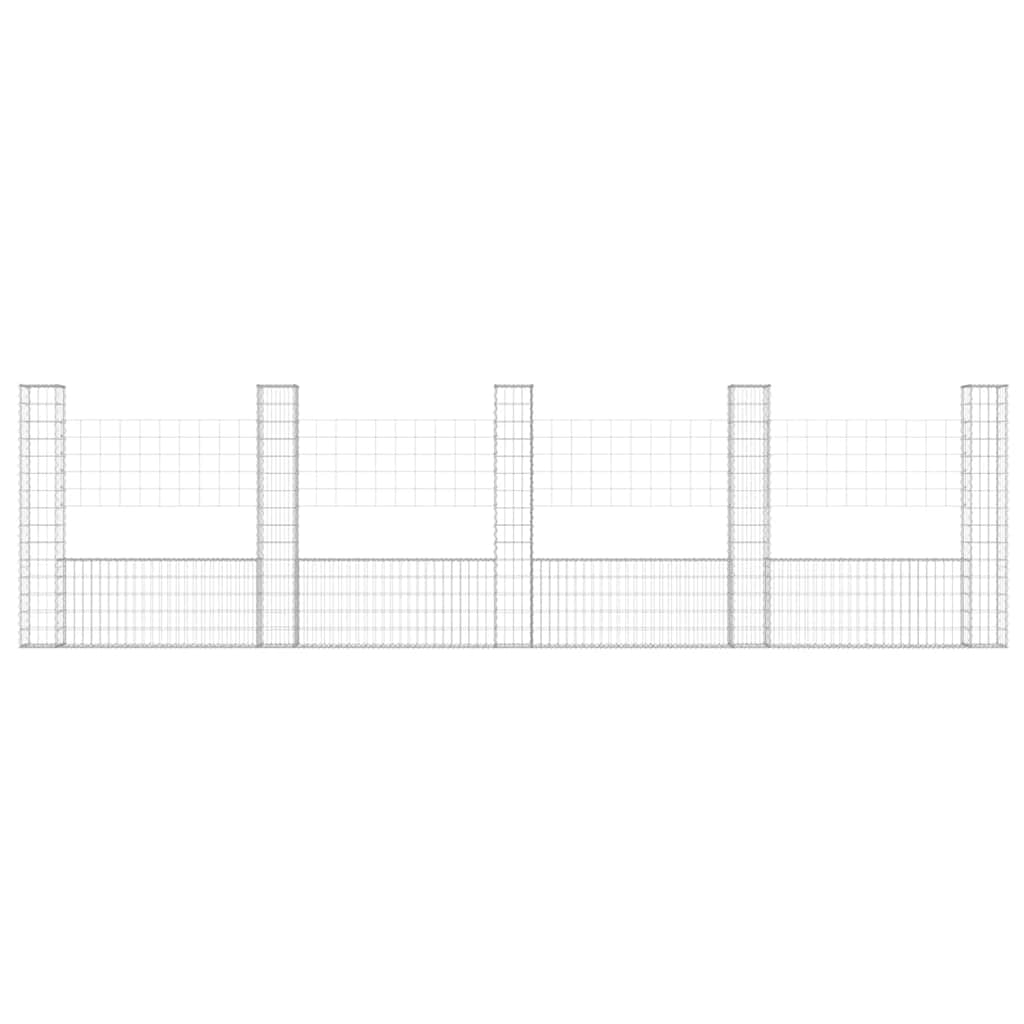 Gabionenkorb U-Form mit 5 Säulen Eisen 500x20x150 cm