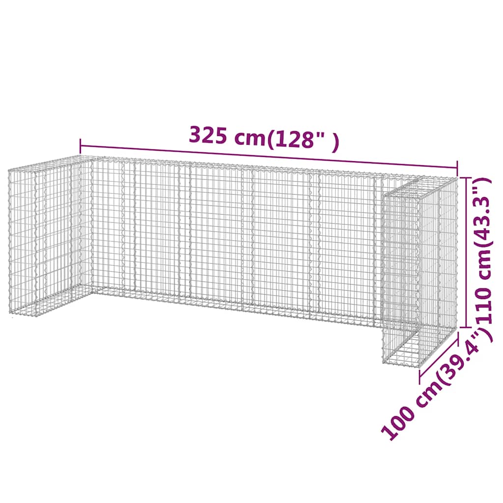 Gabionenwand für Mülltonnen Verzinkter Stahl 325x100x110 cm
