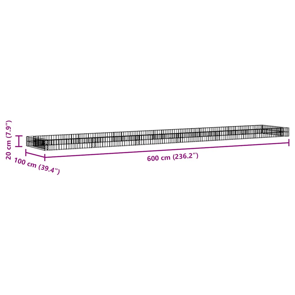 Gabionen-Hochbeet Verzinkter Stahl 600x100x20 cm