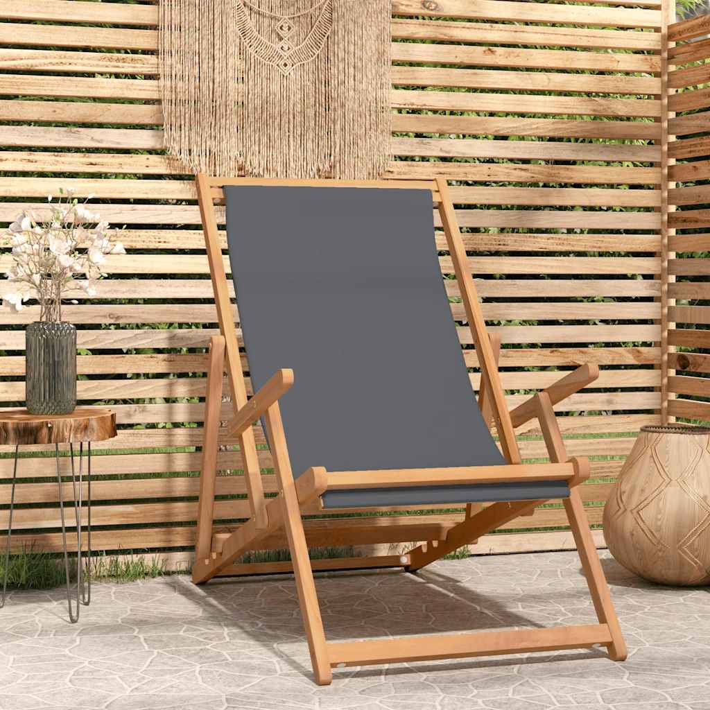 Klappstuhl aus Massivholz, Teak, Grau