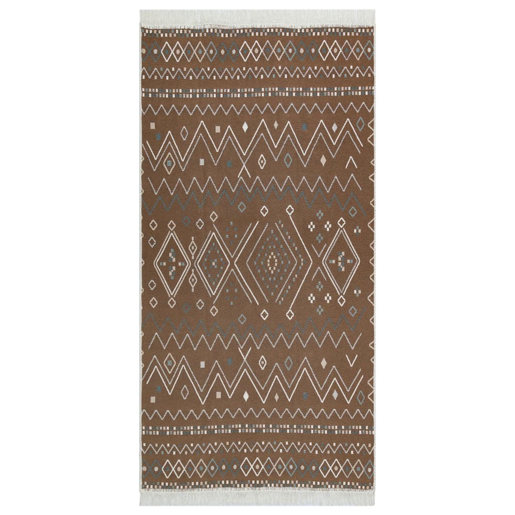 Teppich Beige und Blau 100x300 cm Baumwolle