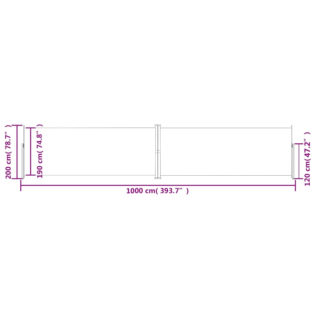 Seitenmarkise Ausziehbar Schwarz 200x1000 cm