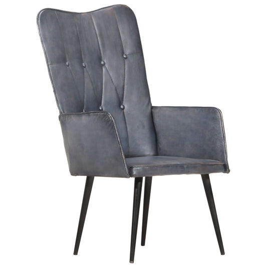 Fauteuil à oreilles en cuir véritable gris