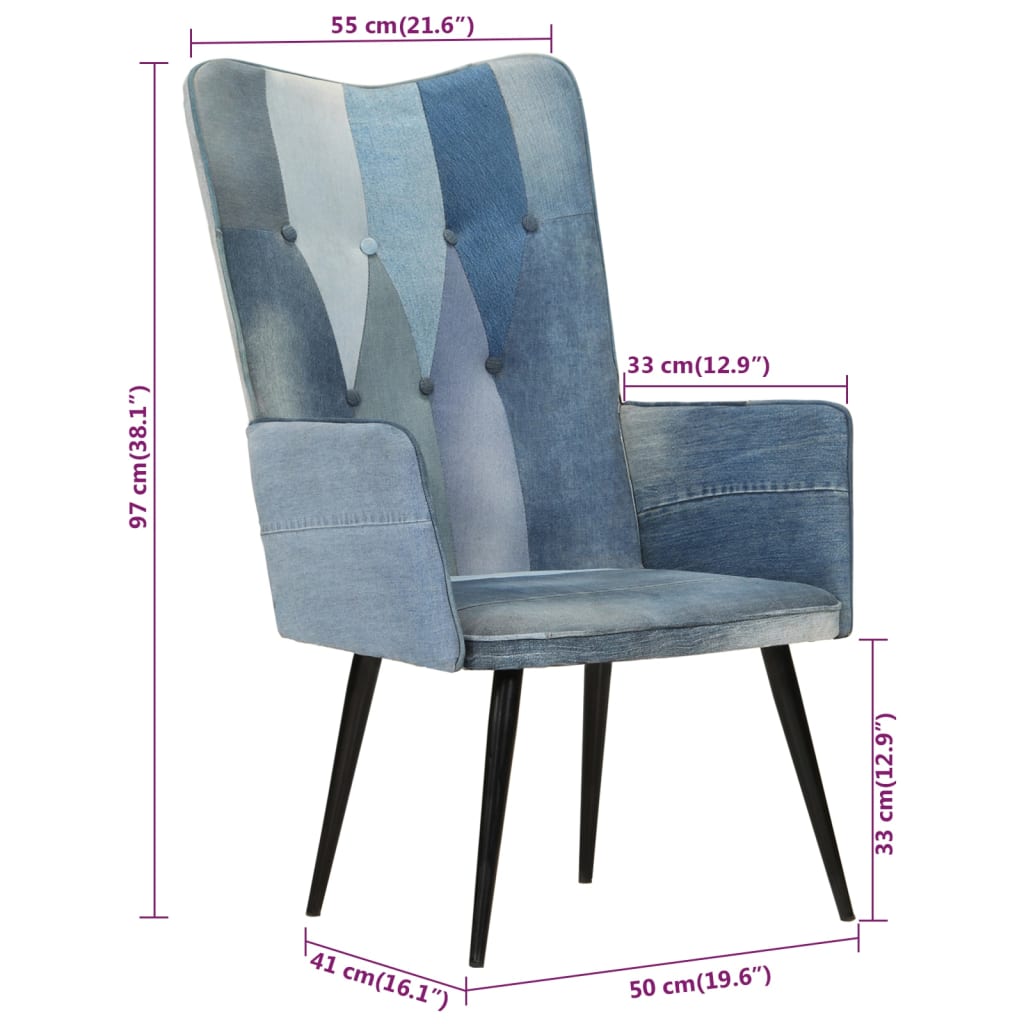 Ohrensessel Patchwork Denim Canvas