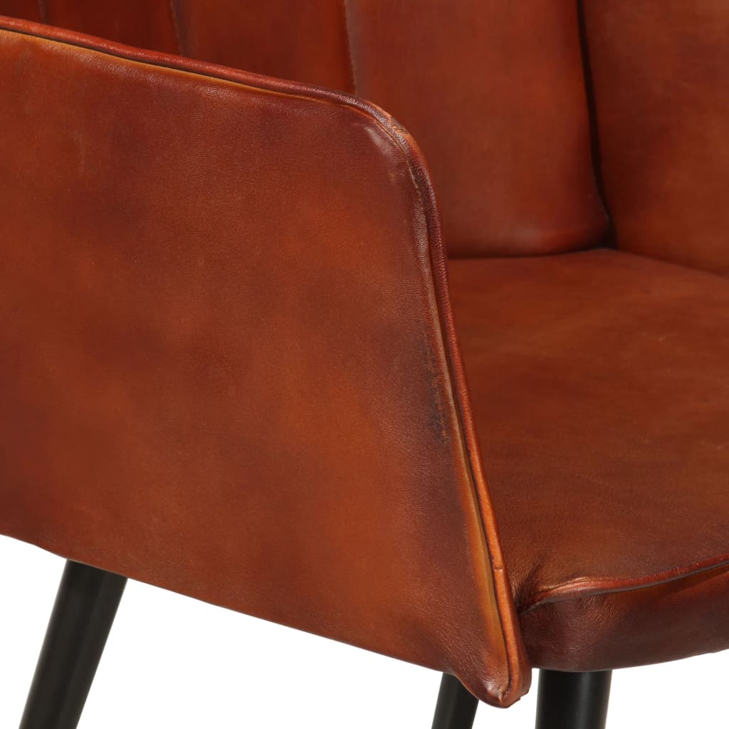 Ohrensessel mit Hocker Braun Echtleder