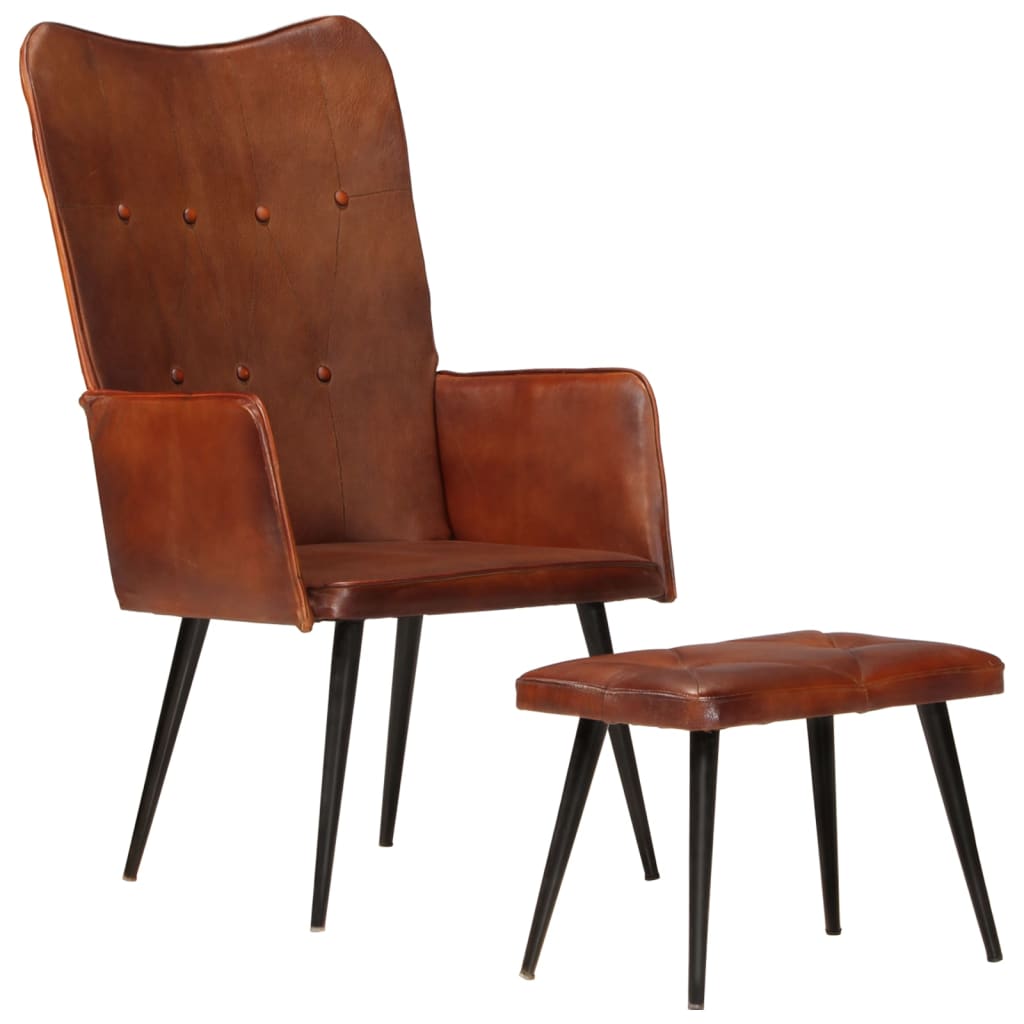 Ohrensessel mit Hocker Braun Echtleder