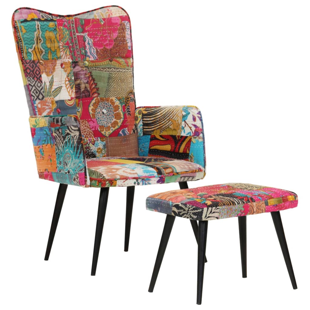 Sessel mit Hocker Mehrfarbig Patchwork Canvas