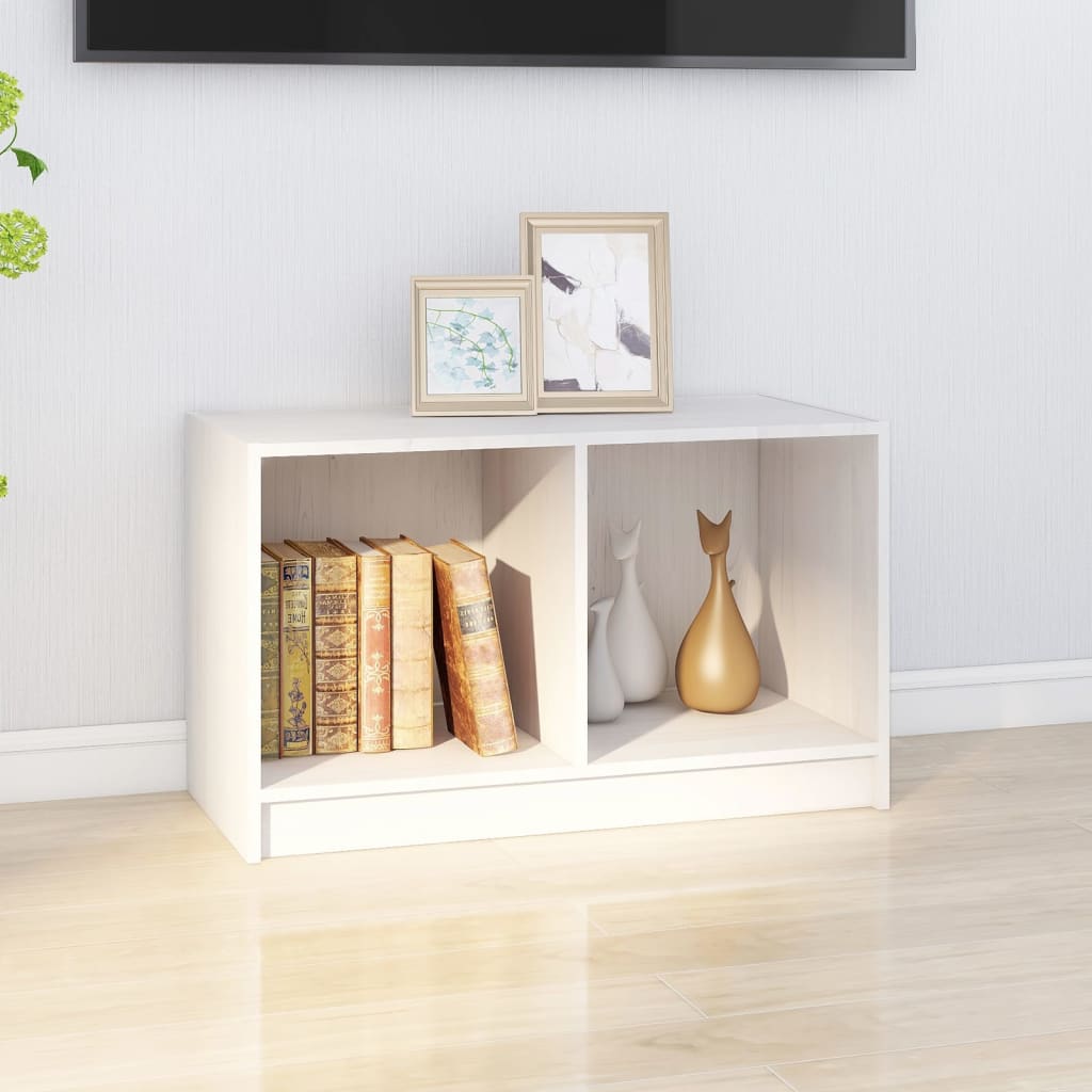 Meuble TV blanc 70x33x42 cm en bois de pin massif