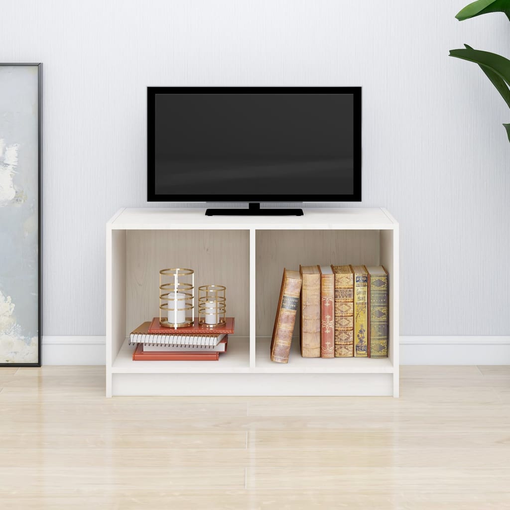 Meuble TV blanc 70x33x42 cm en bois de pin massif