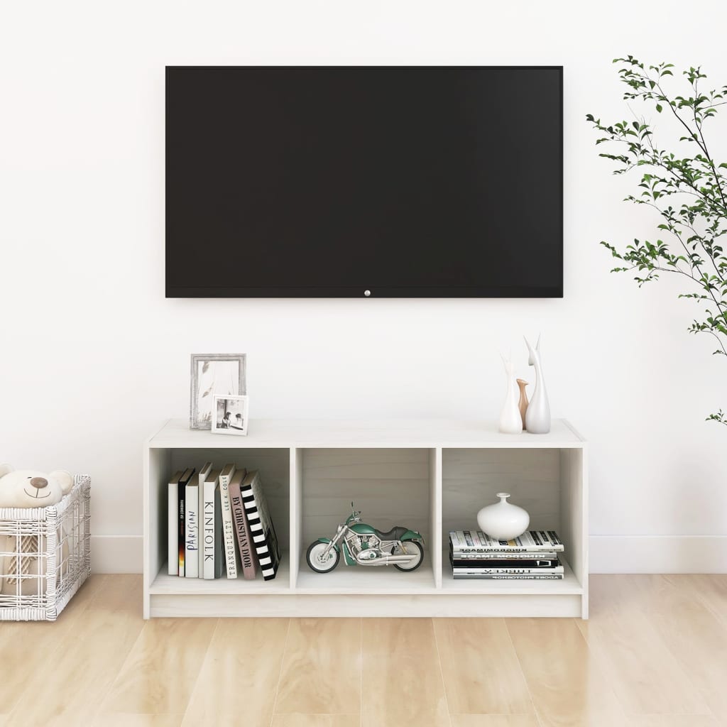 Meuble TV blanc 104x33x41 cm en bois de pin massif