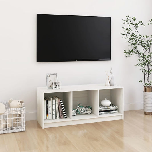 Meuble TV blanc 104x33x41 cm en bois de pin massif