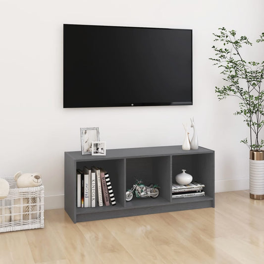 Meuble TV gris 104x33x41 cm en bois de pin massif