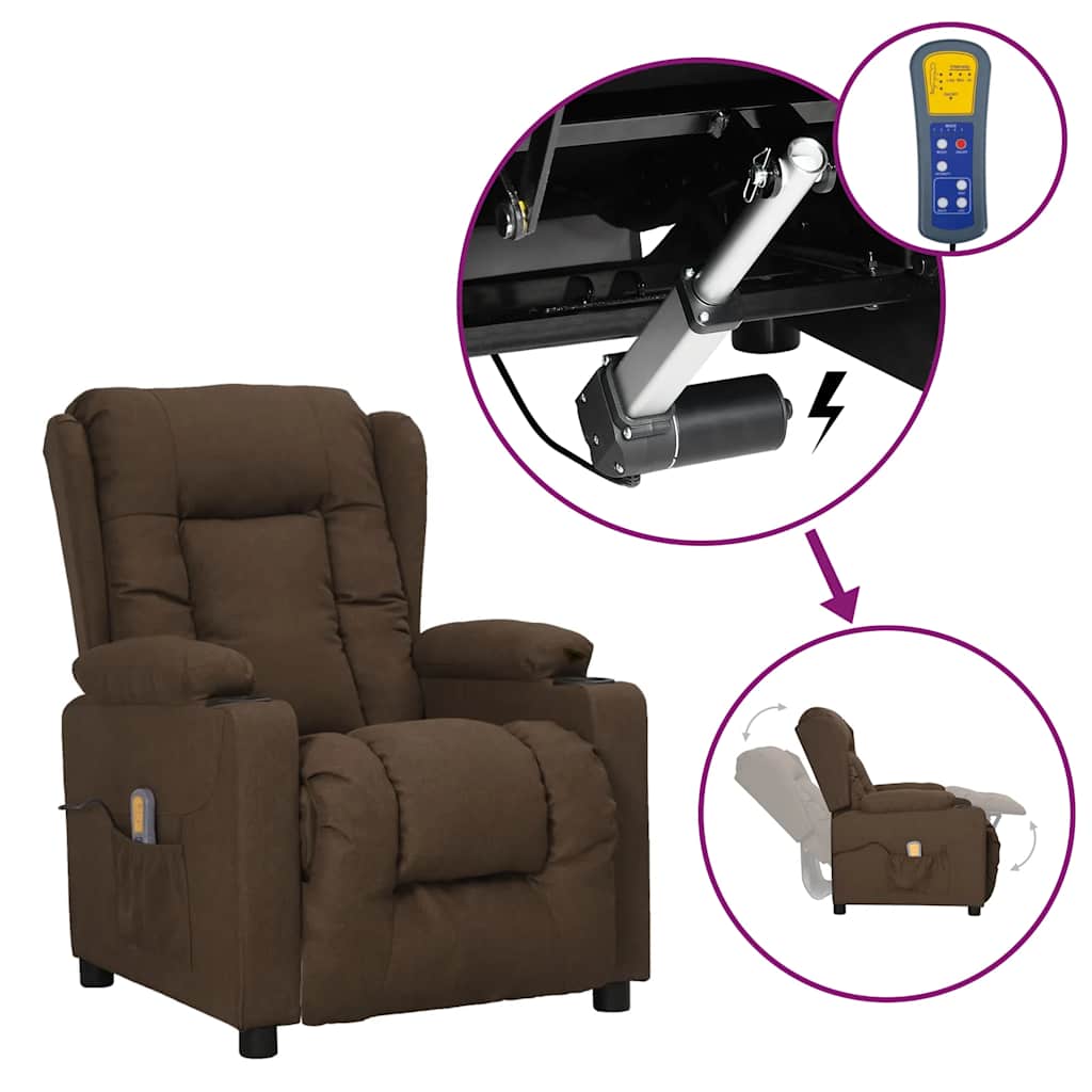 Massagesessel mit Aufstehhilfe Braun Stoff