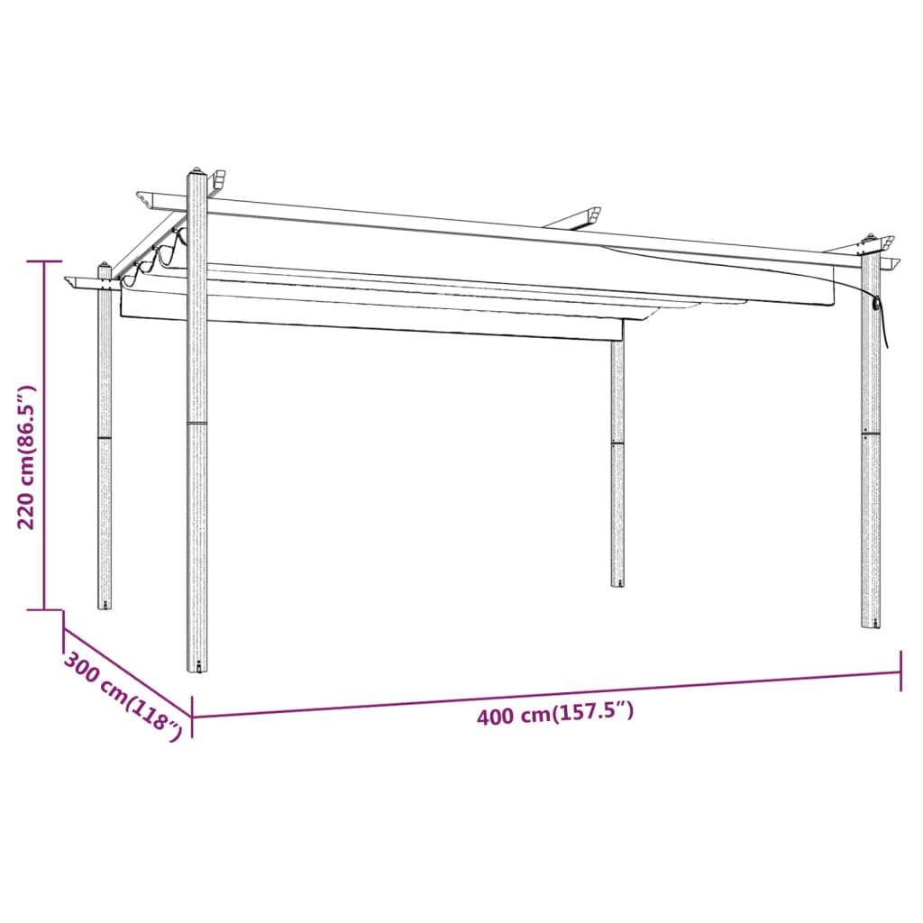 Pavillon avec toit extensible 4x3 m crème
