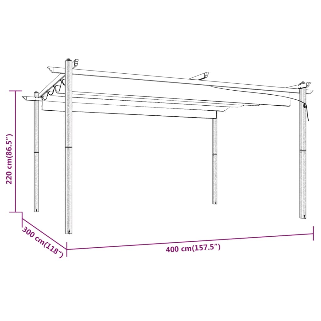 Pavillon avec toit extensible 4x3 m anthracite