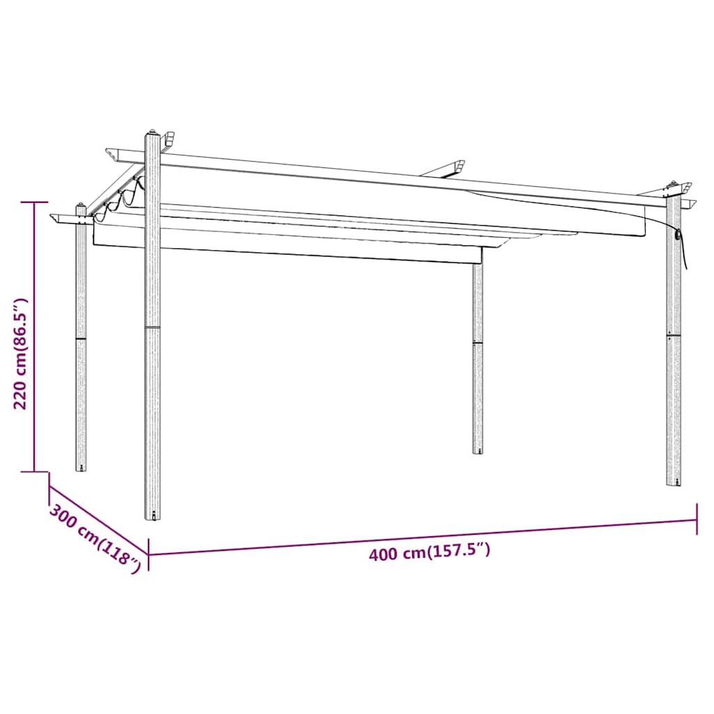 Pavillon mit Ausziehbarem Dach 4x3 m Anthrazit
