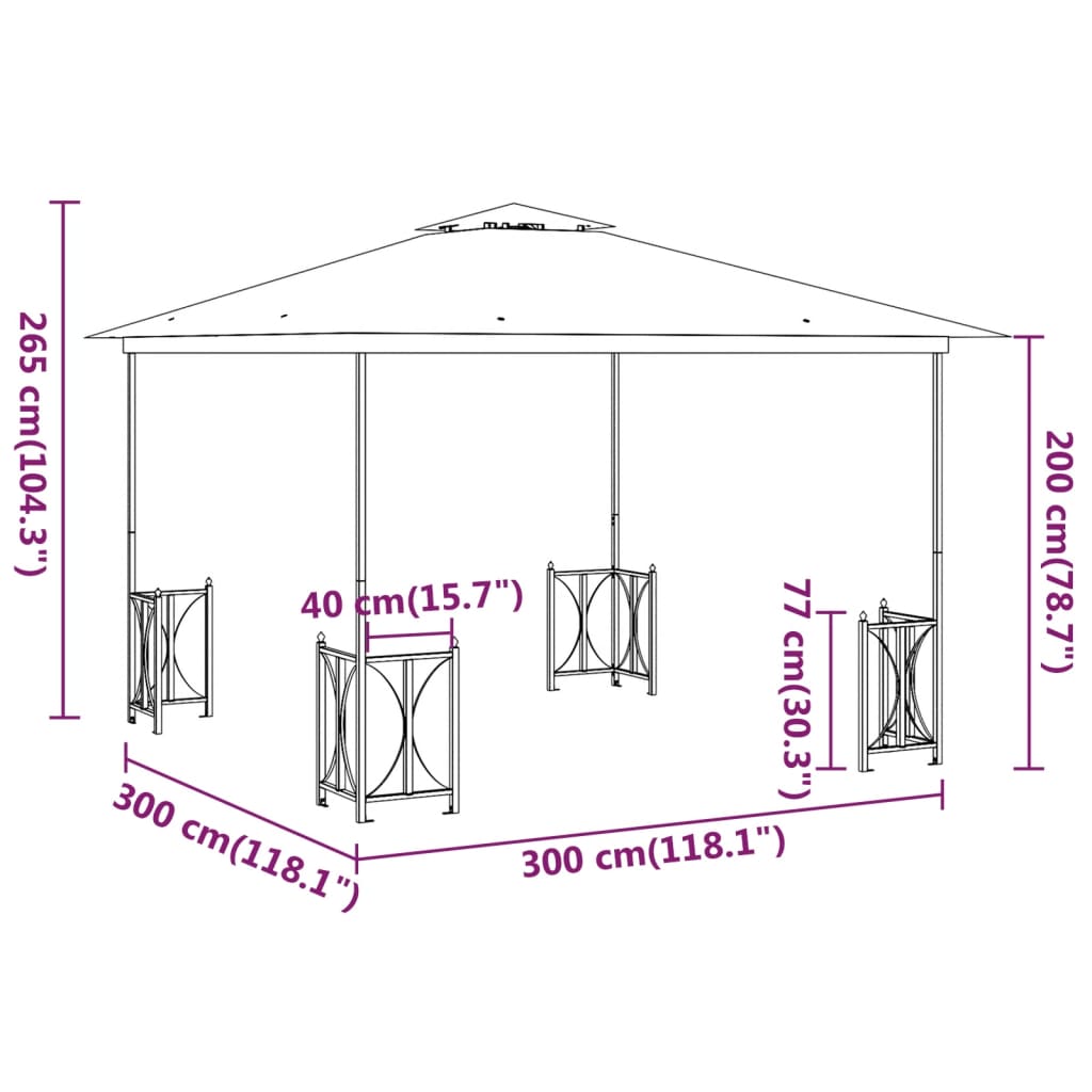 Pavillon mit Seitenwänden & Doppeldach 3x3 m Anthrazit